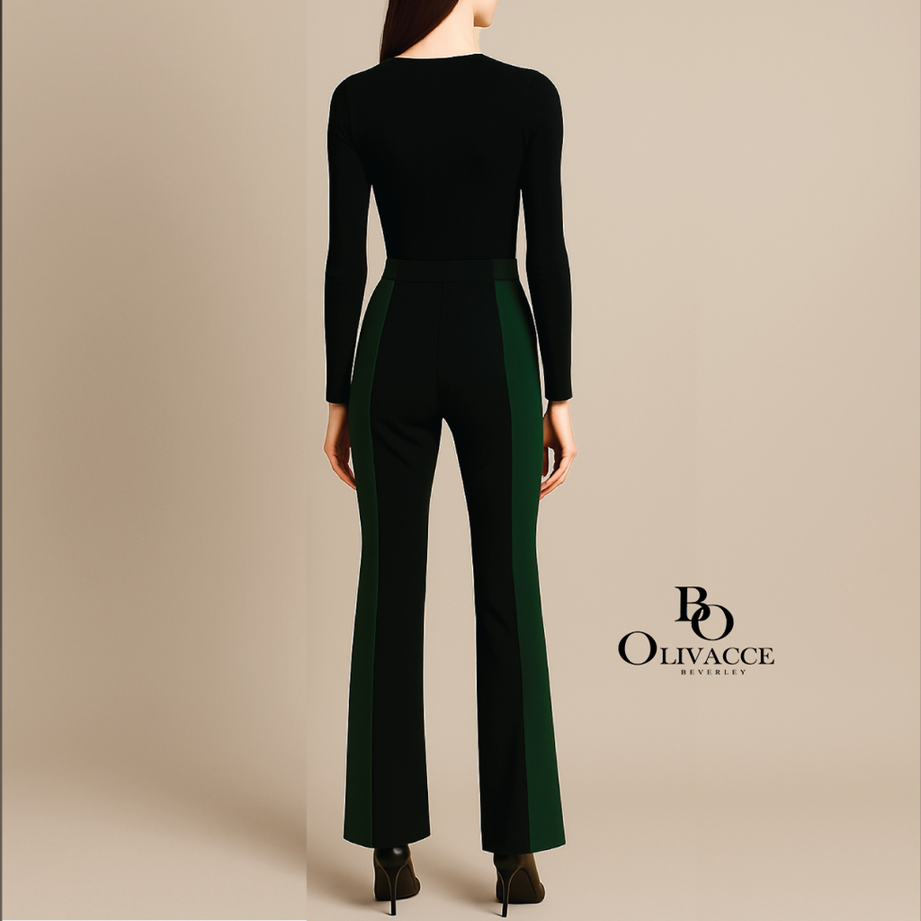 Luxury Stretch Knit Color Blocked Flare Trouser