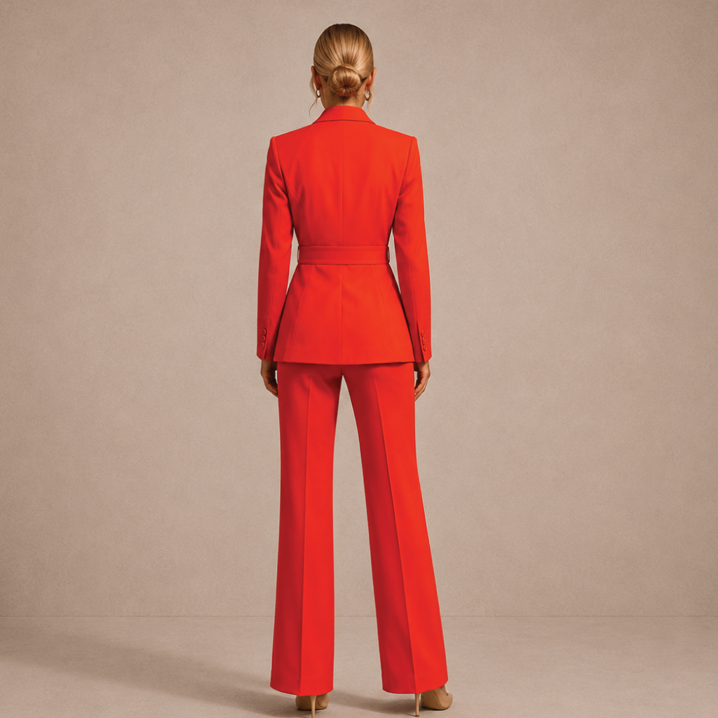 Blood Orange Belted Tailored Suit