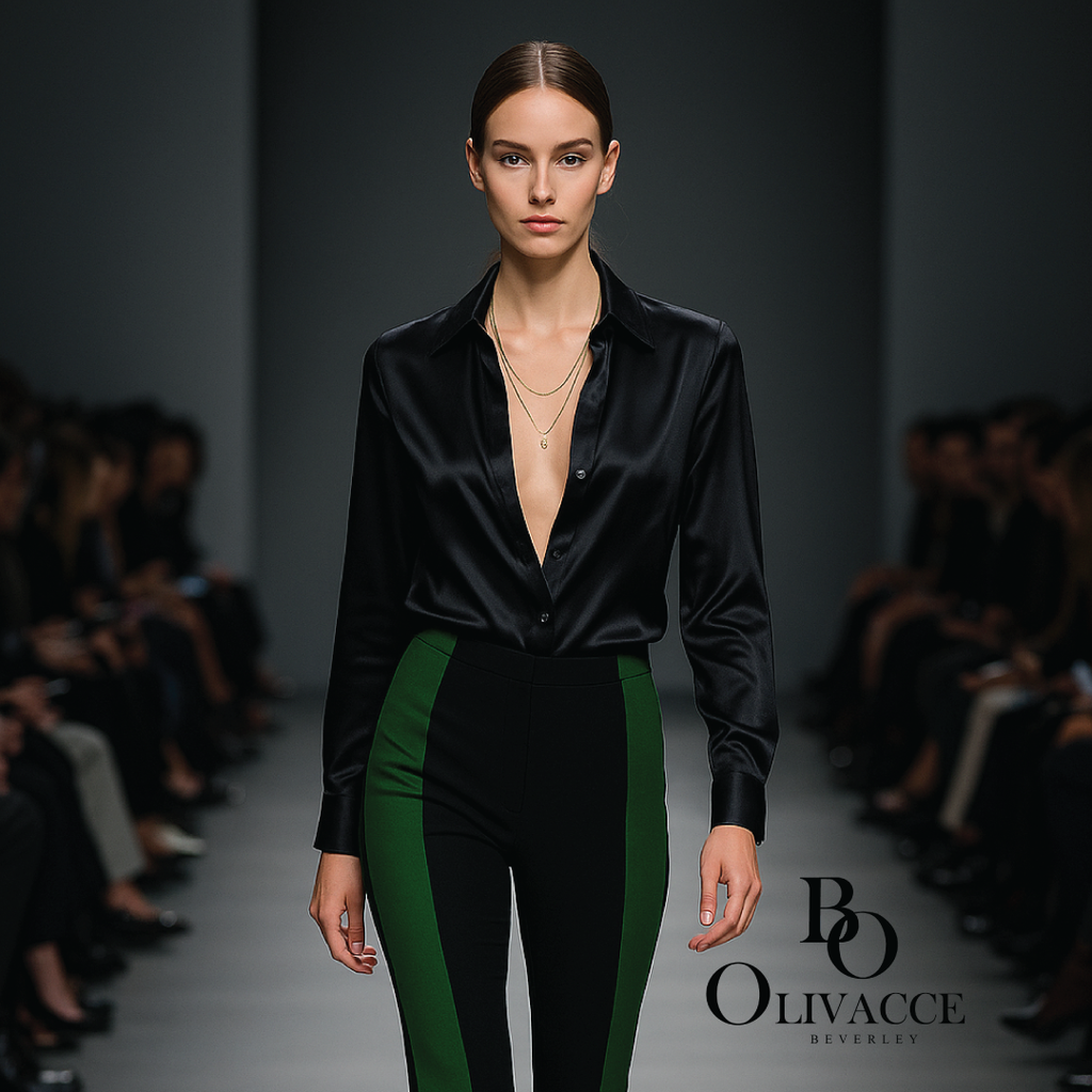 Luxury Stretch Knit Color Blocked Flare Trouser