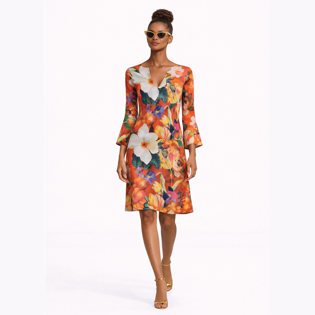 Italian Floral A-Line Dress (3/4 Sleeve)