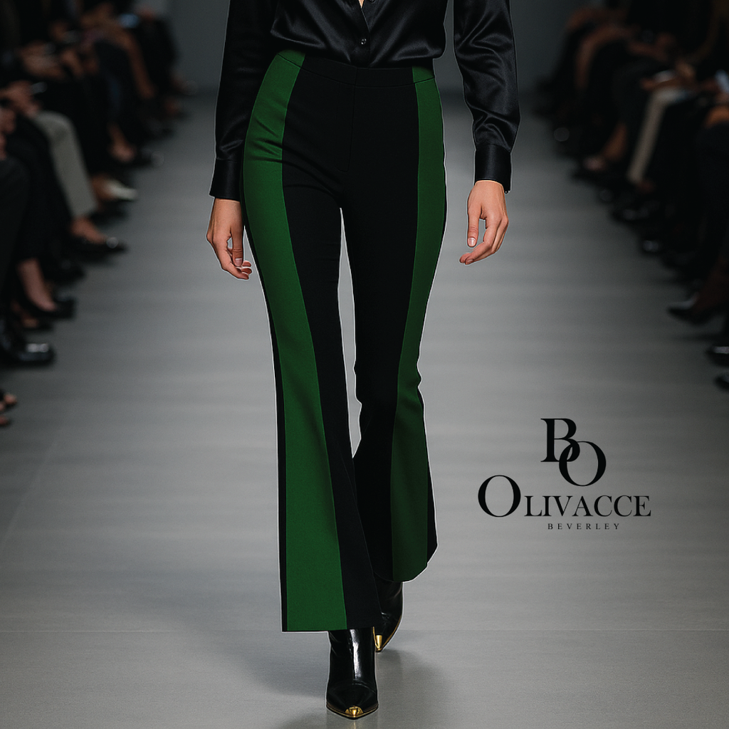 Luxury Stretch Knit Color Blocked Flare Trouser