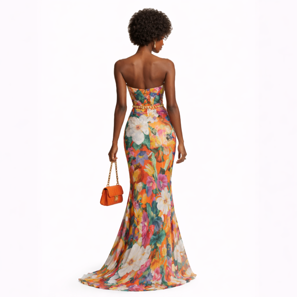 Italian Floral Strapless Maxi