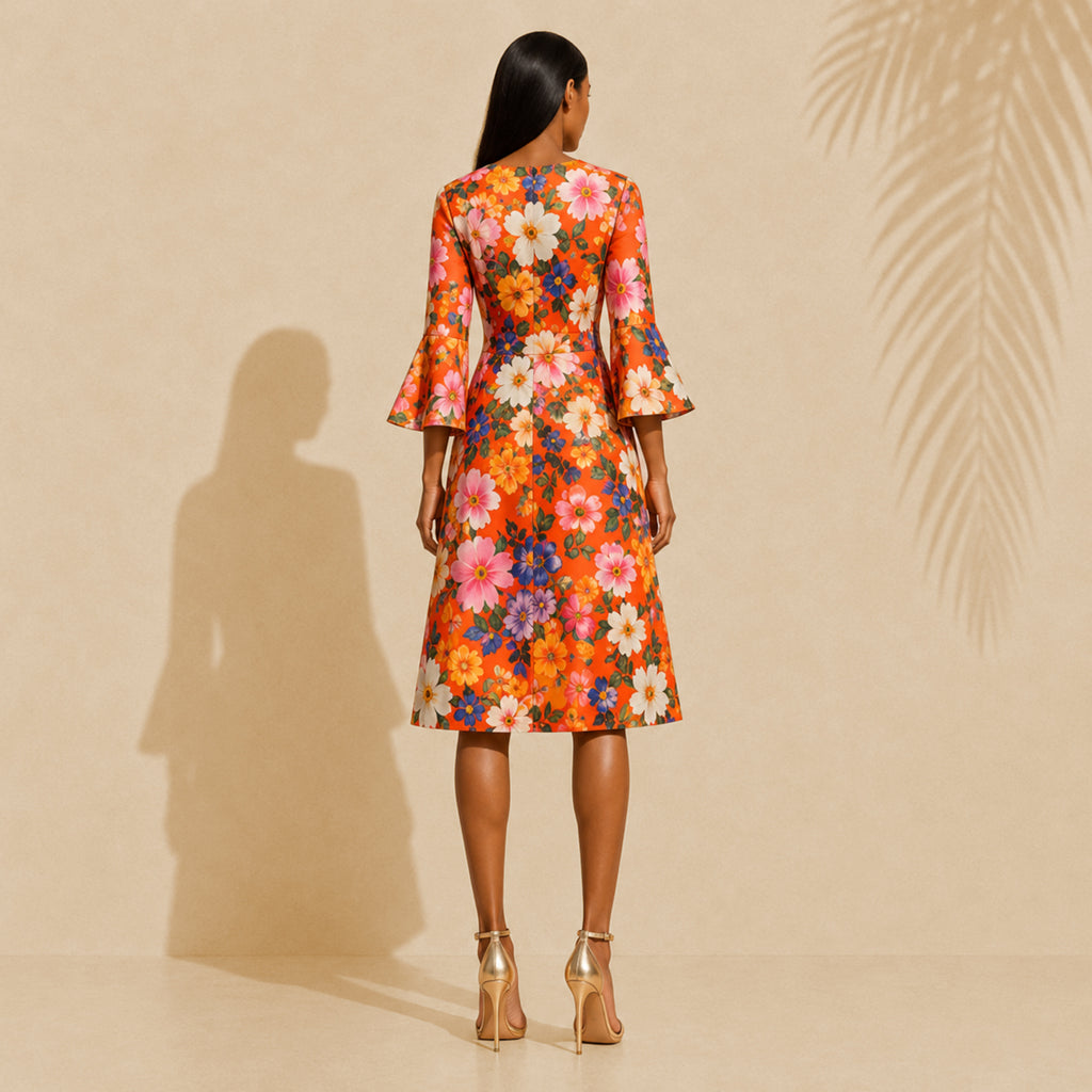 Italian Floral A-Line Dress (3/4 Sleeve)