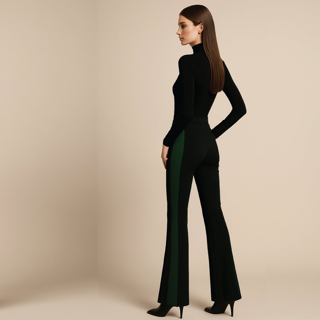 Luxury Stretch Knit Color Blocked Flare Trouser
