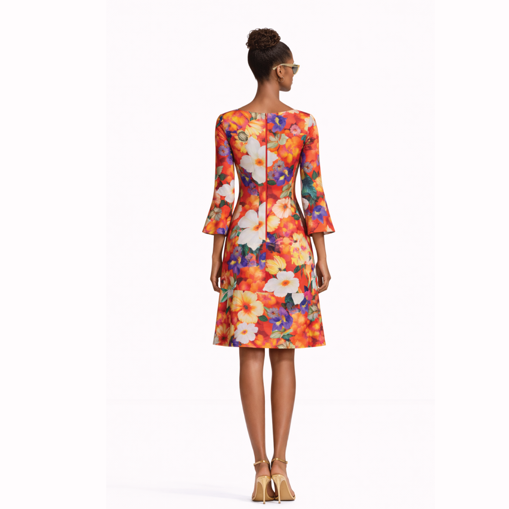 Italian Floral A-Line Dress (3/4 Sleeve)