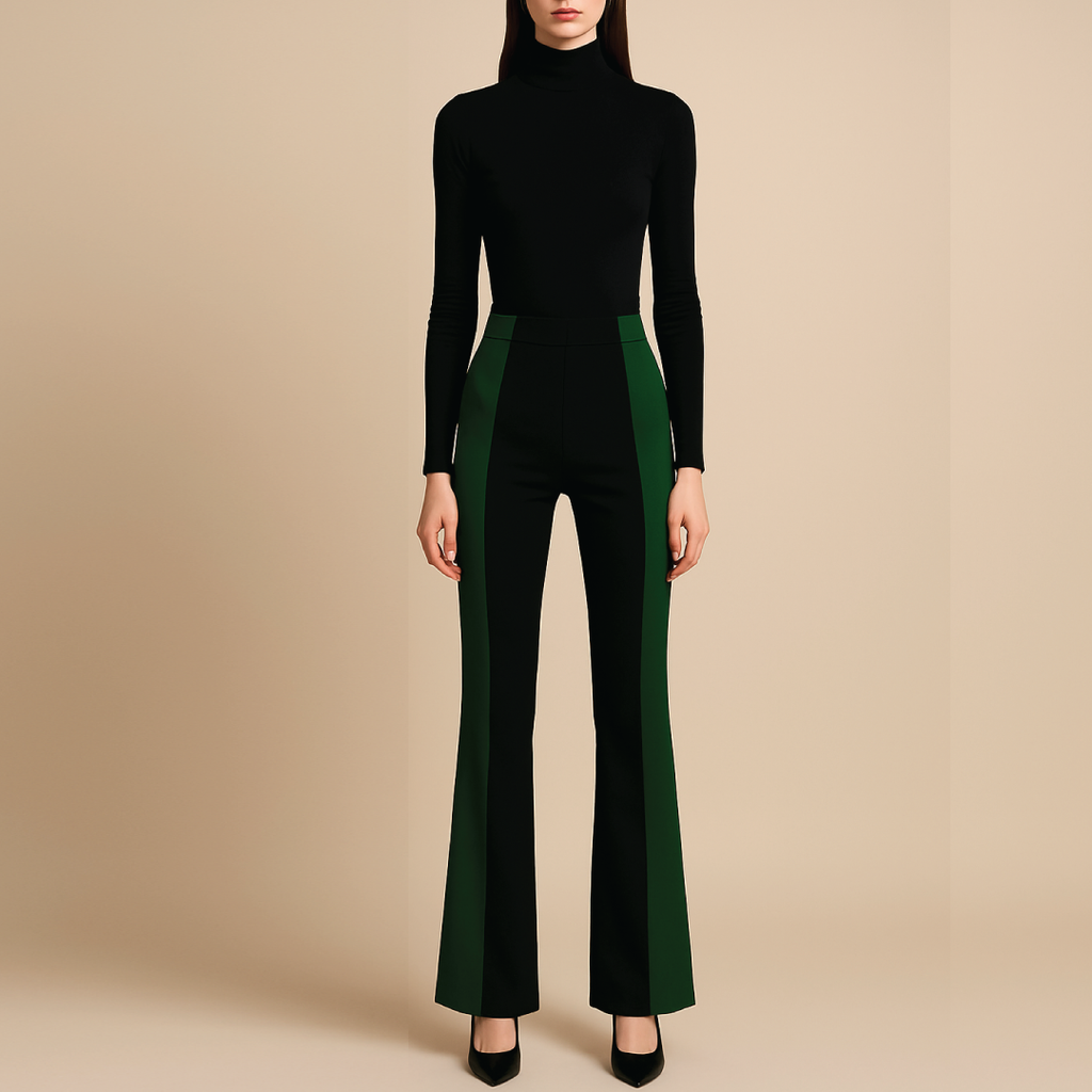 Luxury Stretch Knit Color Blocked Flare Trouser