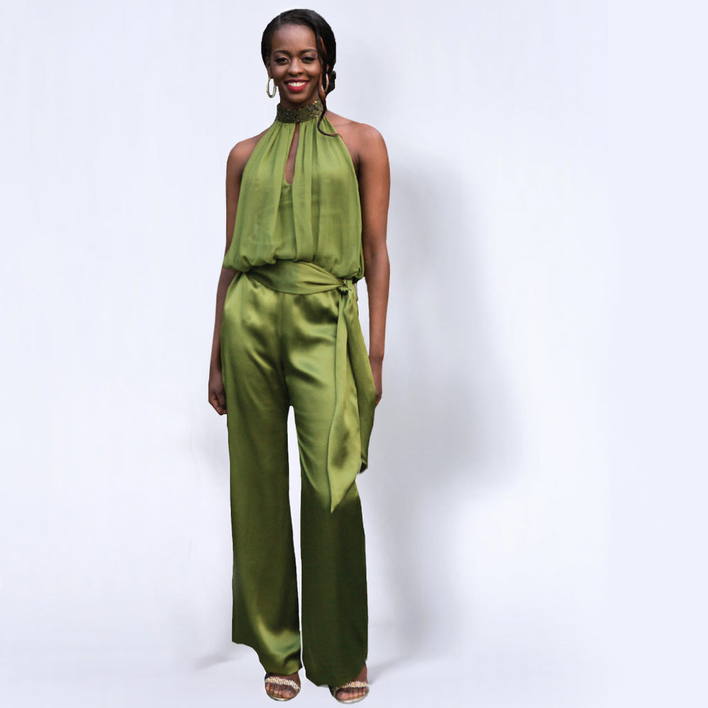 OLIVIA CHOKER NECK SILK JUMPSUIT