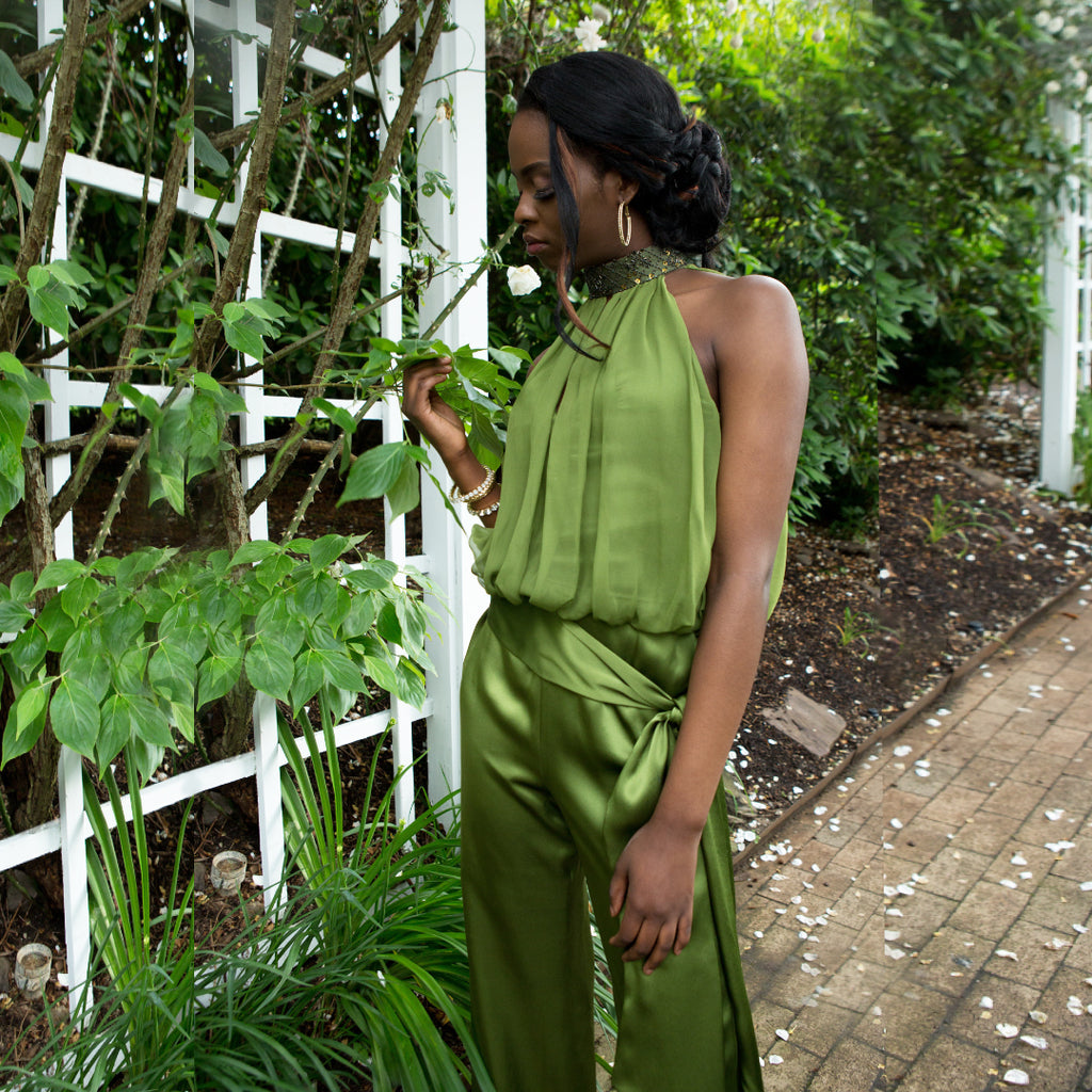 OLIVIA CHOKER NECK SILK JUMPSUIT