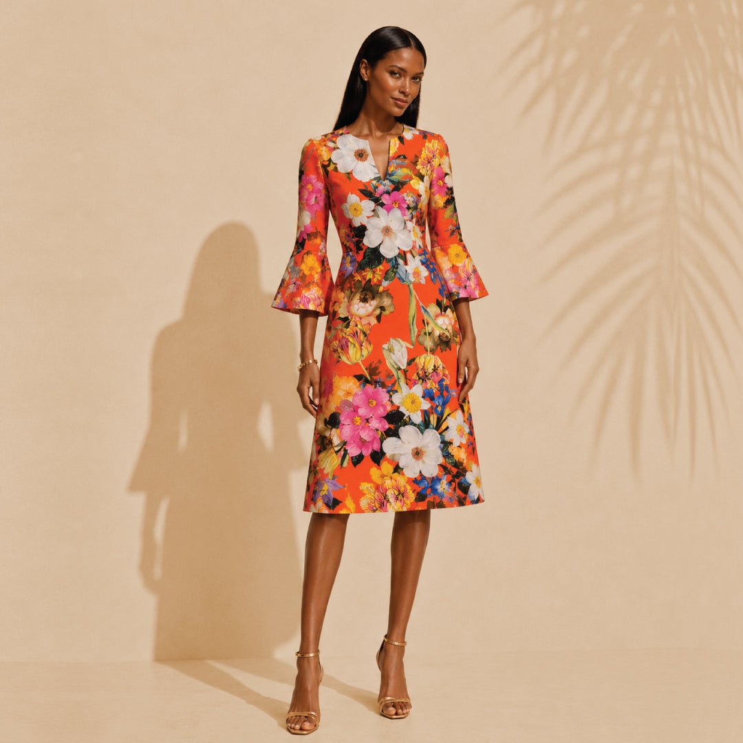 Italian Floral A-Line Dress (3/4 Sleeve)