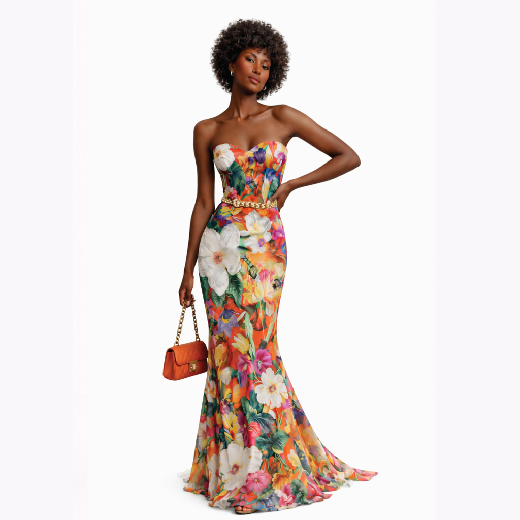 Italian Floral Strapless Maxi