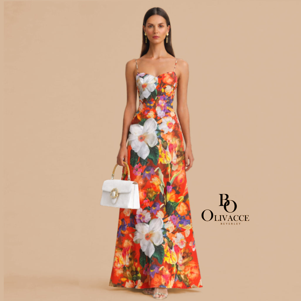 Italian Floral Spaghetti Strap Maxi Dress