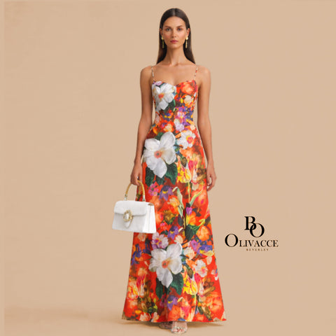 Italian Floral Spaghetti Strap Maxi Dress