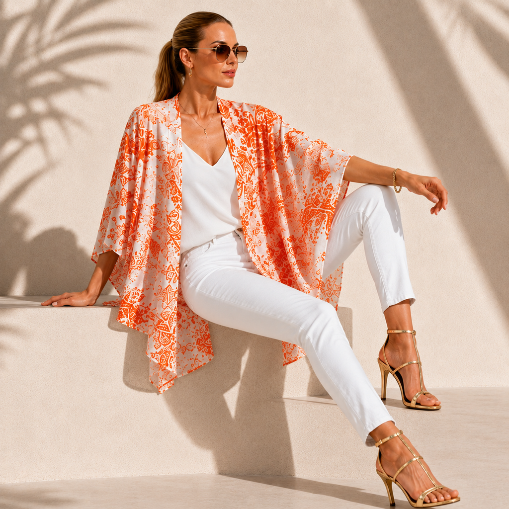 Peach Toile Silk Ruana