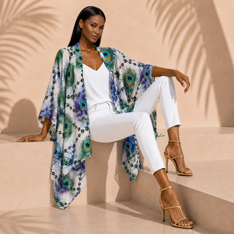 Peacock Mirage Silk Ruana