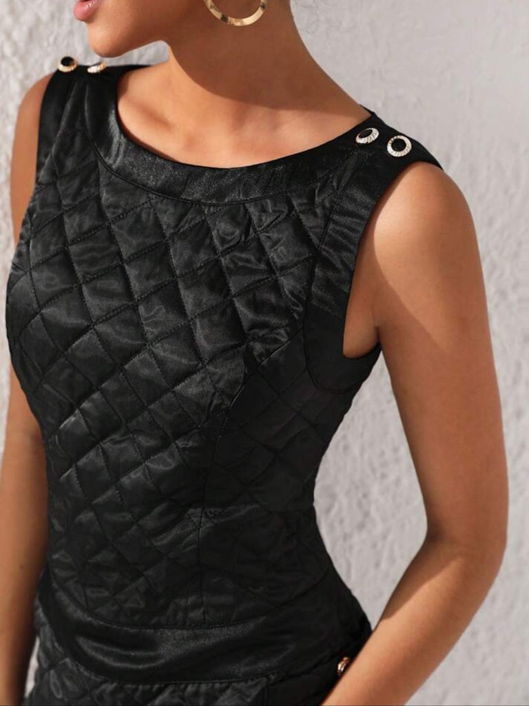 SARVACCE FITTED BATEAU NECK QUILTED DRESS-VIEW