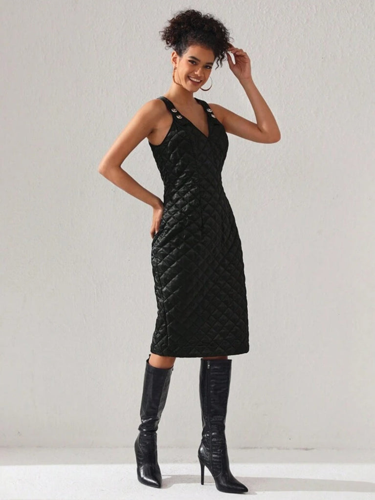 SARVACCE QUILTED FROCK WITH SHOULDER STRAPS