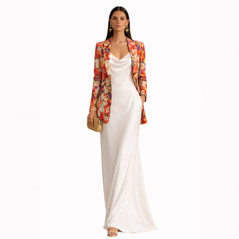 Italian Floral Blazer & Silk Charmeuse Maxi Set